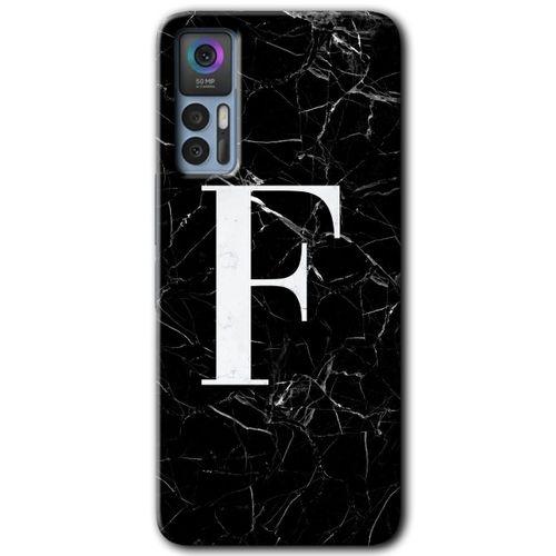 TCL 30 Kılıf HD Desen Baskılı Arka Kapak - Siyah Mermer Desenli F Harfi