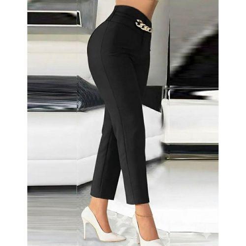Kadın Yüksek Bel önden Zincir Detaylı Ithal Krep Pantolon