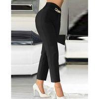 Kadın Yüksek Bel önden Zincir Detaylı Ithal Krep Pantolon