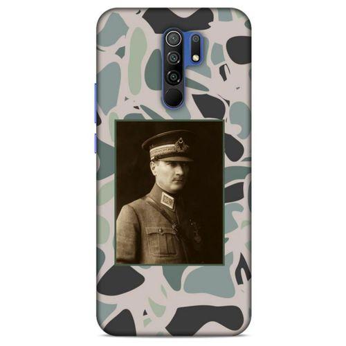 Xiaomi Redmi 9 Kılıf Atatürk (16) Kalın Kılıf Kamuflaj Açık Yeşil