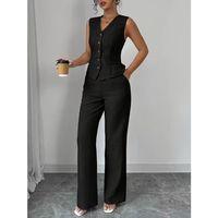 Kadın Askılı önden Düğmeli Bluz Ve Pantolon Keten Ikili Takım