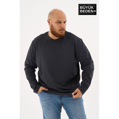 Erkek Büyük Beden Uzun Kollu 2 İplik Bisiklet Yaka Tişört