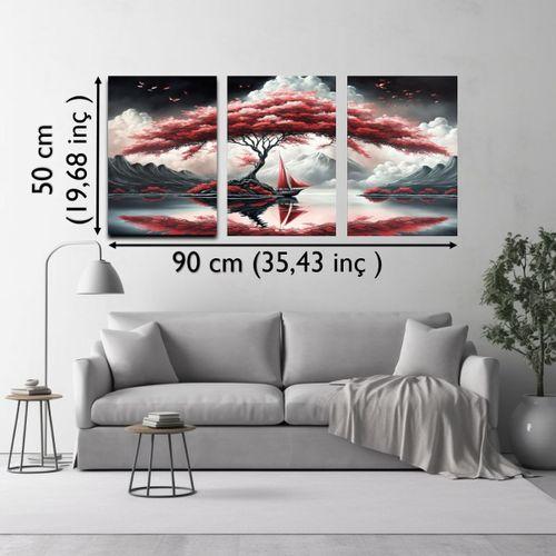 DünyaTablo Modern Kırmızı Manzara - 3'lü Metal Duvar Dekoru