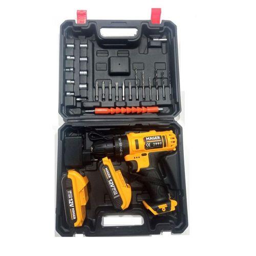 Mager 12V 1.2A  Çift Metal Şanzuman Çift Akülü Darbeli Matkap + 27 Parça Set