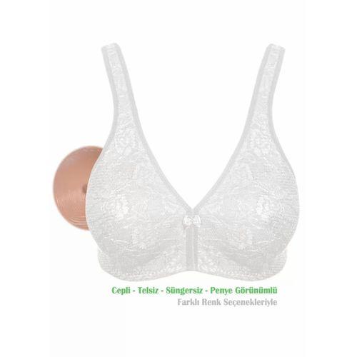Alışveriş Meydanı Kadın Beyaz (Dantelli) Penye Pamuk Cepli Protez Sütyen