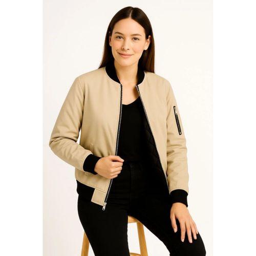 Içi Astarlı Fermuarlı Bomber Mont Ceket - Bej