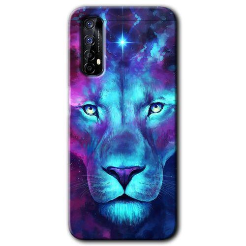 Realme 7 Kılıf HD Desen Baskılı Arka Kapak + Temperli Cam - Neon Lion