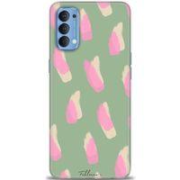 Oppo Reno 4 Kılıf HD Baskılı Kılıf - Pembe Krem + Tam Ekran Koruyucu
