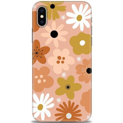 iPhone XS Kılıf HD Baskılı Kılıf - Kahveli Çiçekler + Tam Ekran Koruyucu