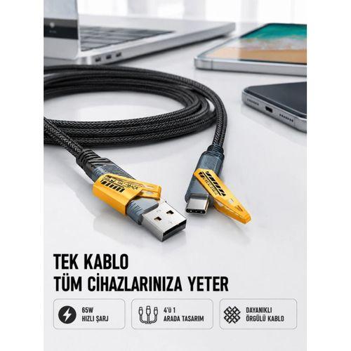 Örgülü Tasarım 4’ü 1 Arada Usb-c Lightning Hızlı Şarj Kablosu