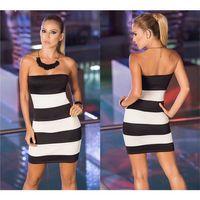 B101286 Straplez Kalın Çizgili Mini Elbise