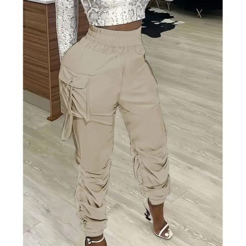Kadın Yüksek Bel Beli Lastikli Kargo Cep Detaylı Gabardin Pantolon