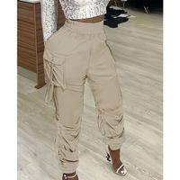 Kadın Yüksek Bel Beli Lastikli Kargo Cep Detaylı Gabardin Pantolon