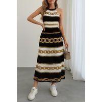 Kadın Kolsuz Boyundan Bağlamalı Beli Lastikli Dijital Baskı Süprem Uzun Elbise