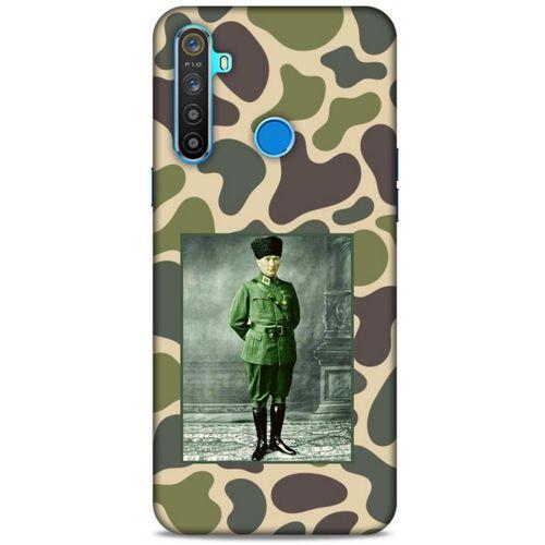 Oppo Realme 5i Kılıf Atatürk (15) Antişok Kılıf Kamuflaj Kahverengi
