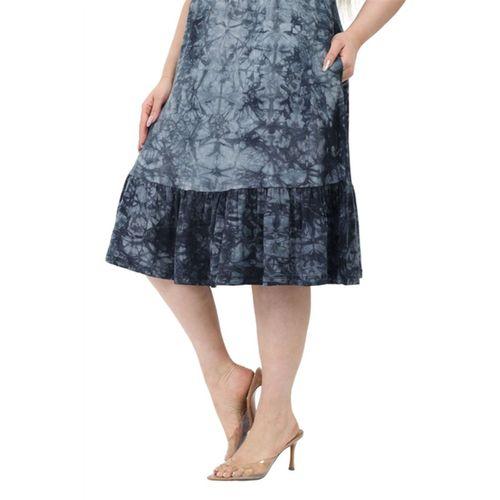 Melsay Butik Göğüsten Robalı V Yaka Kısa Kollu Antrasit Batik Yıkama Cepli Elbise