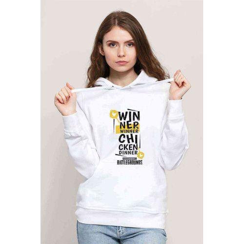 Pubg Winner Winner Baskılı Beyaz Kadın Kapşonlu Sweatshirt