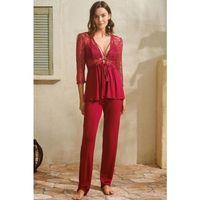 Viskon Dantelli Sabahlık Yaka Detaylı Sırt Dekolteli Bustiyer Sütyen Ve Pantolon Pijama 3'lü Takım