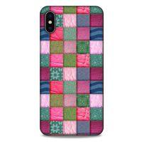 Apple iPhone XS Max Kılıf Patchwork (35) Fit Design Kılıf Toz Pembe Lacivert