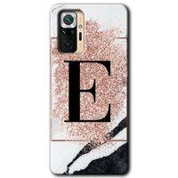 Redmi Note 10 Pro Kılıf HD Desen Baskılı Arka Kapak - Pembe Mermer Desenli E Harfi