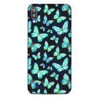 Samsung Galaxy M10 Kılıf Kelebek Etkisi (12) Koruyucu Silikon Beyaz Mavi