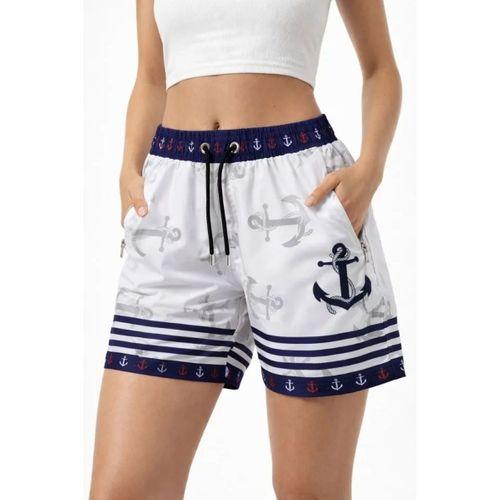 Deniz Şortu Fermuarlı Cepli File Astarlı Hızlı Kuruyan Premium - Beyaz
