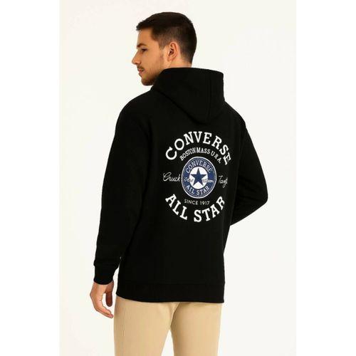 Üç İplik Kapşonlu ön Ve Arka Baskılı SweatShirt Hoodie- Siyah