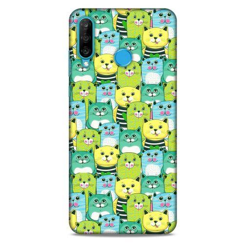 Lopard Huawei P30 Lite Uyumlu Kılıf Kediler (37) Silicone Cover Mavi Sarı