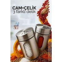 Modacar Cam+Çelik Tuzluk Biberlik Karabiberlik 3 Farklı Delikli 2 li SET