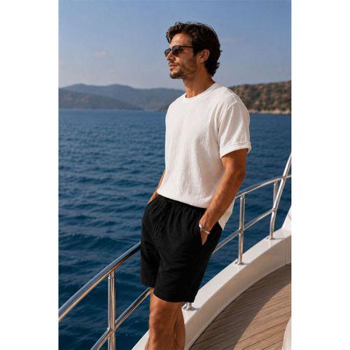 Mann Relax Fit %100 Pamuk Meridian Kumaş Basic Erkek Şort - Siyah