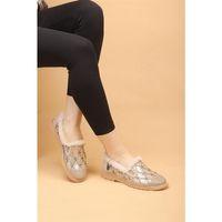 Selaro Bej Renkli Taşlı Desenli İçi Kürklü Kışlık Günlük Ayakkabı