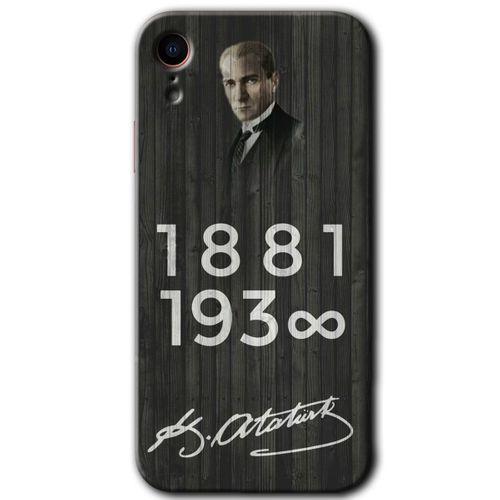 iPhone XR Kılıf Baskılı Kapak - Atatürk Ahşap İmza +Tam Kaplayan Mat Seramik