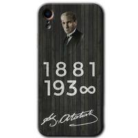 iPhone XR Kılıf Baskılı Kapak - Atatürk Ahşap İmza +Tam Kaplayan Mat Seramik