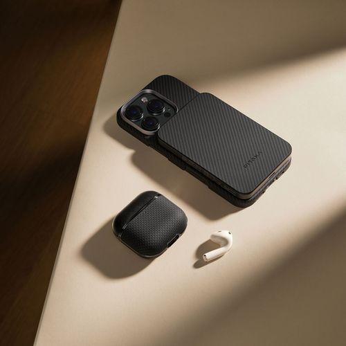 Apple Airpods Pro 2 Kılıf 1500D Aramid Fiber Pitaka Ultra-Slim Classic Serisi Black-Grey Twill Kapak