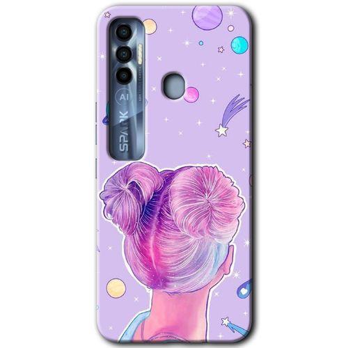Tecno Spark 7 Pro Kılıf HD Desen Baskılı Arka Kapak+Temperli Cam - Uzaylı Kız