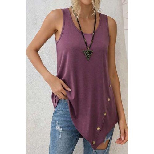 Kadın Askılı Yuvarlak Yakalı Asimetrik Kesim Detaylı Viskon Bluz