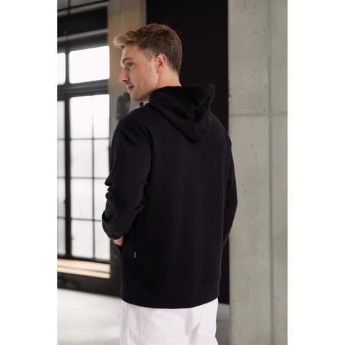 Luc Oversize Basic Dalgıç Kumaş Viskon Kapüşonlu Cepli Sweatshirt Hoodie - Siyah