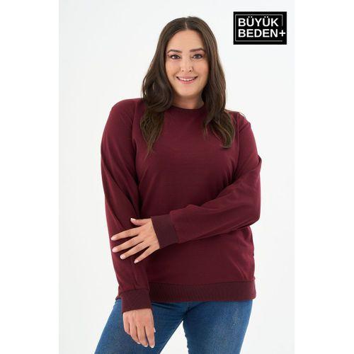 Kadın Büyük Beden Bisiklet Yaka İnce Sweatshirt – Regular Fit %64 Pamuklu SPR26BSWk956