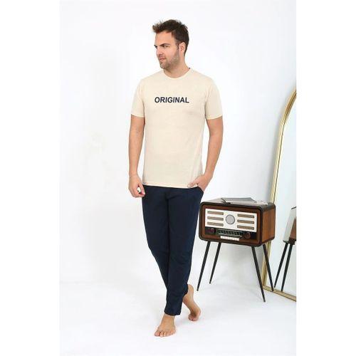 Erkek Kısa Kol Penye Pijama Takımı Krem