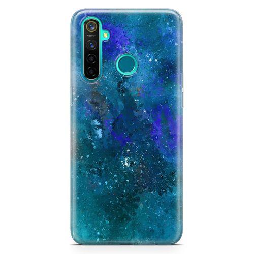 Oppo Realme 5 Pro Kılıf Mavi Mermer Arka Kapak Koruma Desenli Full Koruyucu