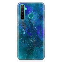 Oppo Realme 5 Pro Kılıf Mavi Mermer Arka Kapak Koruma Desenli Full Koruyucu