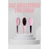 Elektrikli Saç Düzleştirici Tarak Saç Düzleştirici Fırça Sıkı Dişli Pembe