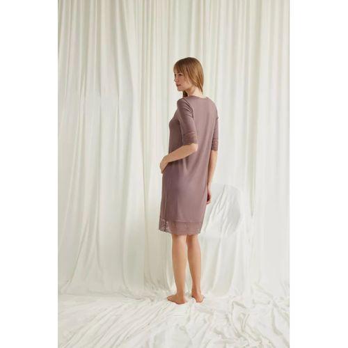 Dantel Detaylı Kısa Kollu Ve Önü Düğmeli Gecelik