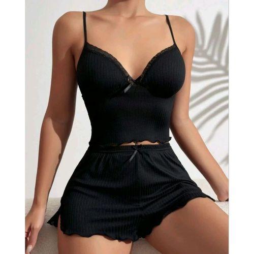 Kadın Siyah Şortlu Gecelik Takım 6639