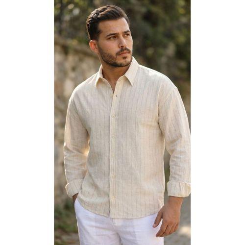 Erkek Çizgili Keten Gömlek