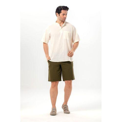 Kısa Kol Şile Bezi Tek Cepli Hakim Yaka Erkek Yazlık Tshirt Krem 3002