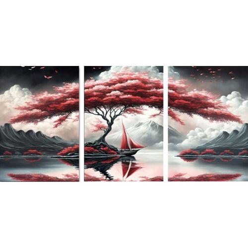 DünyaTablo Modern Kırmızı Manzara - 3'lü Metal Duvar Dekoru