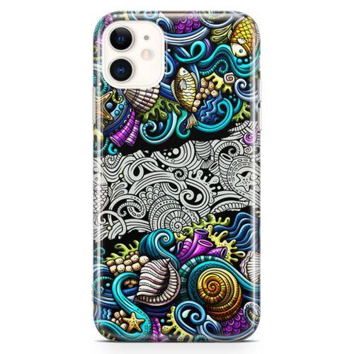 Apple iPhone 11 Kılıf Deniz Mahsulleri Doodle Arka Kapak Koruma Desenli Full Koruyucu