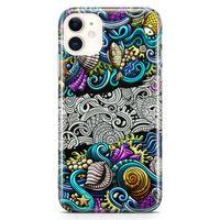 Apple iPhone 11 Kılıf Deniz Mahsulleri Doodle Arka Kapak Koruma Desenli Full Koruyucu