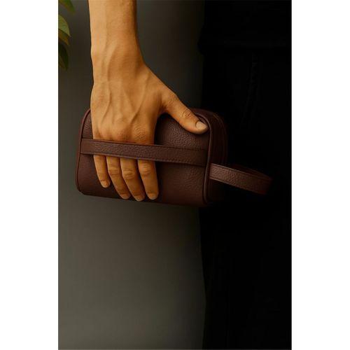 Çift Kulplu Deri Görünümlü Erkek El Çantası - Kahve